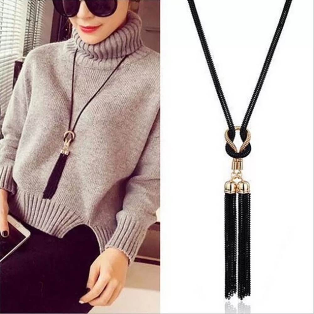 ❤️Gorgeous long black/gold tassel statement necklace